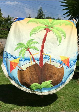 Coconut Tree Printed Round Blanket