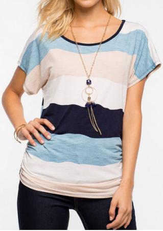 Color Block O-Neck Fashion T-Shirt Without Necklace