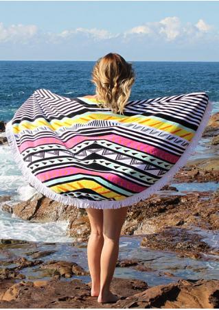 Multicolor Pattern Printed Round Beach Blanket