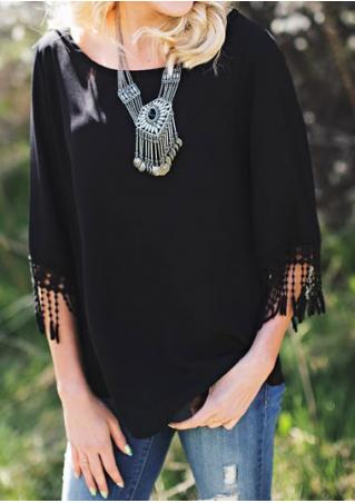 Solid Tassel Splicing Fashion Blouse Without Necklace