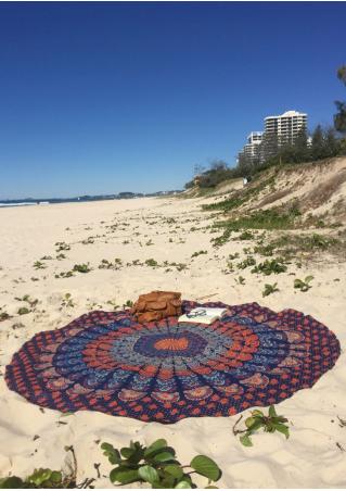 Mandala Peacock Round Beach Blanket