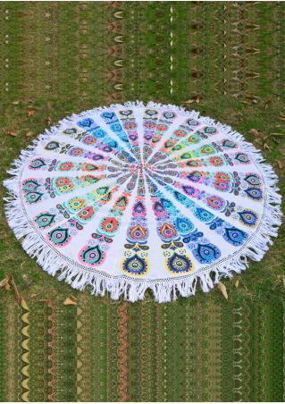Multicolor Peacock Round Picnic Blanket