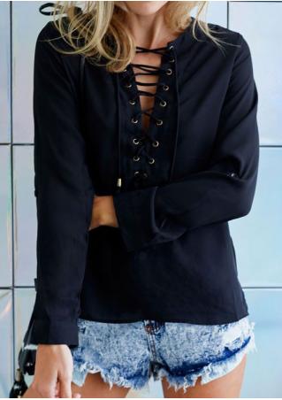 Solid Lace Up Fashion Blouse
