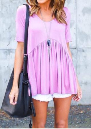Solid Ruffled Fashion T-Shirt Without Necklace
