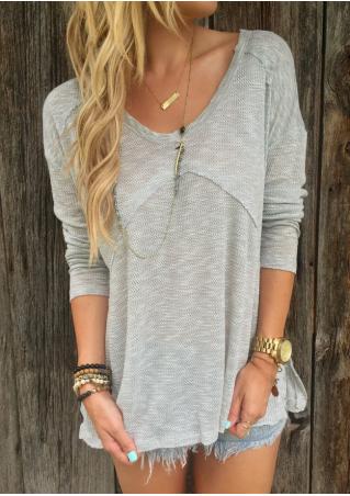 Solid Long Sleeve Casual Sweater Without Necklace