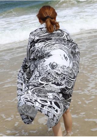 Floral Figure Printed Round Beach Blanket