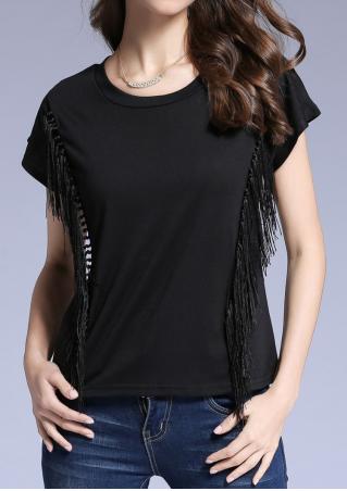 Solid Tassel Splicing Fashion T-Shirt Without Necklace