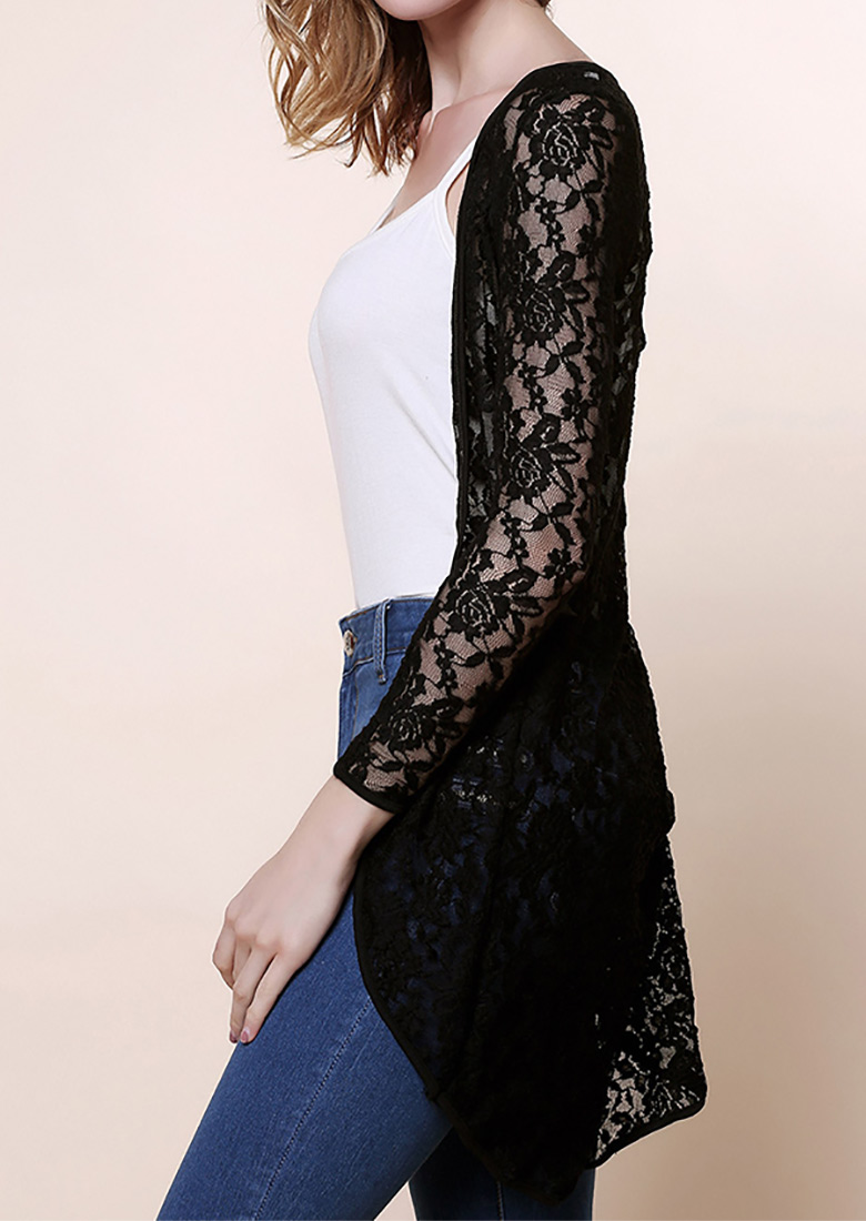 Solid Irregular Long Sleeve Lace Cardigan Fairyseason