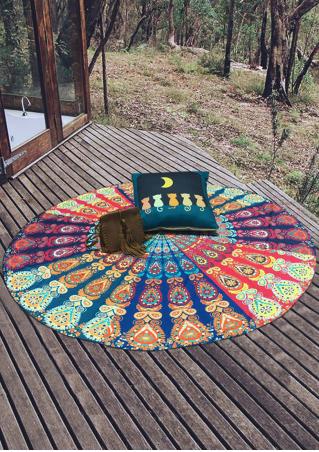 Mandala Multicolor Peacock Round Blanket