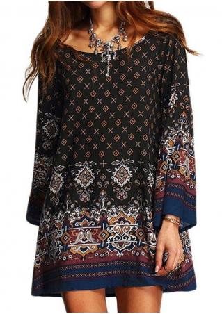 Ethnic Printed Mini Shift Dress Without Necklace