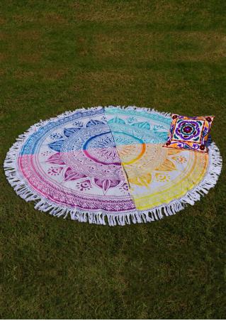 Mandala Multicolor Splicing Round Picnic Blanket