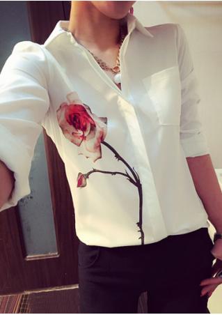 Rose Printed Long Sleeve Shirt Without Necklace