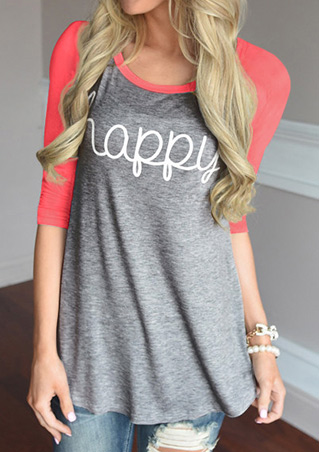 HAPPY Letter Splicing T-Shirt