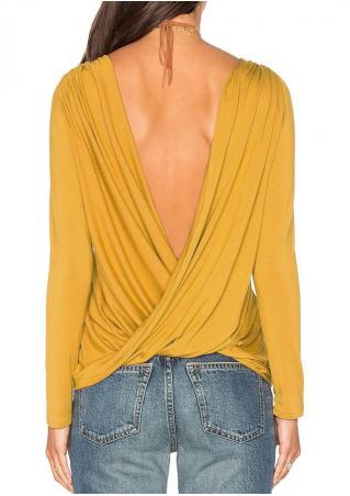 Solid Backless Cross Fashion Blouse Without Necklace