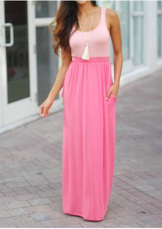Color Block Sleeveless Maxi Dress Without Necklace
