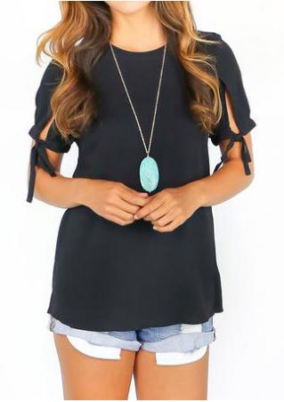 Solid Knot Sleeve Casual Blouse Without Necklace