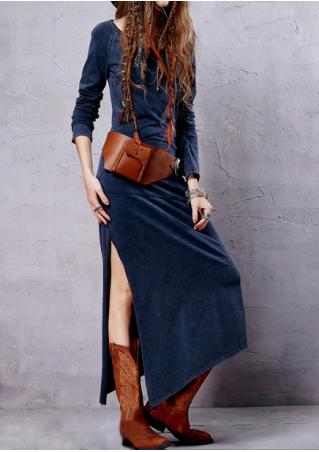 Solid Slit Asymmetric Maxi Dress Without Necklace