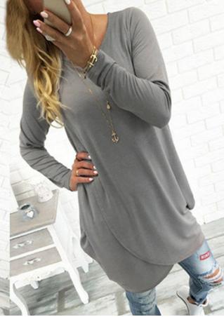 Solid Cross Asymmetric Loose Blouse Without Necklace