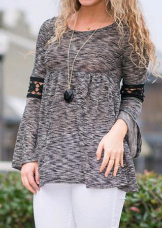 Lace Splicing Long Sleeve T-Shirt Without Necklace