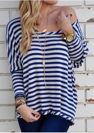 Striped Slash Neck Casual T-Shirt Without Necklace