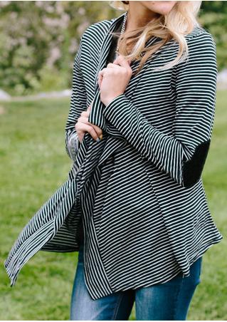 Striped Elbow Patch Long Sleeve Cardigan