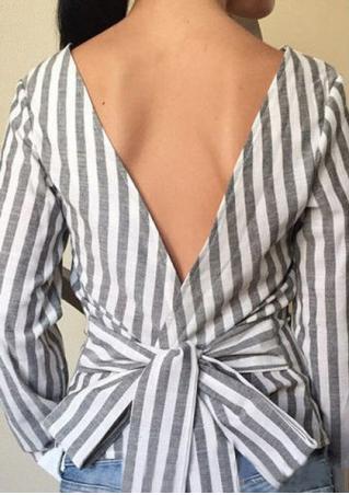 Striped Back Tie Backless Blouse