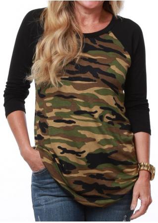 Camouflage Printed Splicing Casual T-Shirt