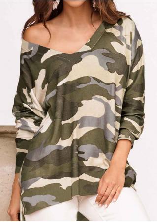 Camouflage Printed Loose Asymmetric T-Shirt