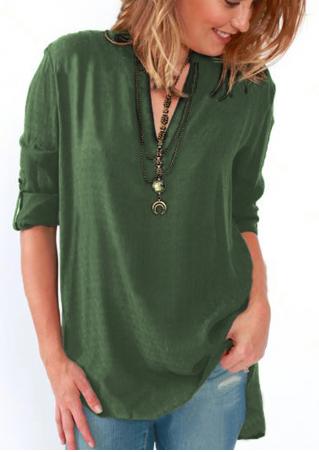 Solid Tab-Sleeve Asymmetric Blouse Without Necklace