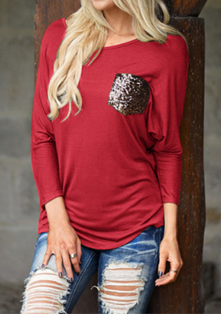 Sequined Patch Pocket Casual T-Shirt
