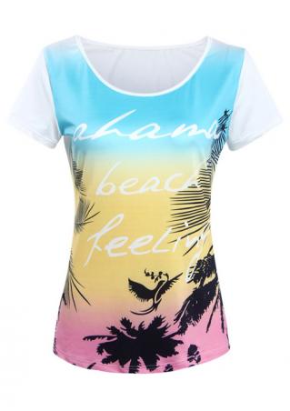 Letter Coconut Tree Printed T-Shirt