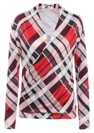 Plaid Cross Long Sleeve Fashion Blouse