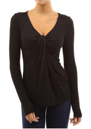 Solid Twisted Knot Front V-Neck Blouse