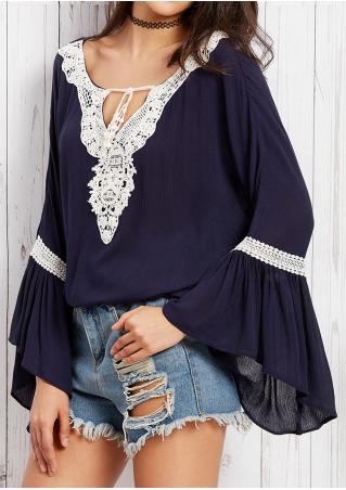 Lace Splicing Tie Blouse Without Necklace