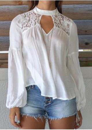 Solid Hollow Out Lace Splicing Blouse Without Necklace