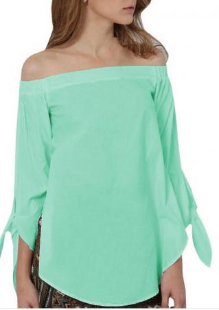 Solid Knot Sleeve Slash Neck Blouse