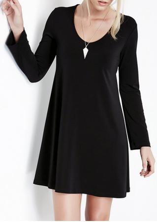 Solid V-Neck Casual Dress Without Necklace