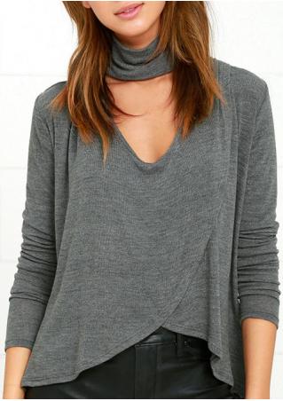 Solid Asymmetric Cross Blouse With Choker Plunge