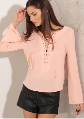 Solid Lace Up Backless Cross Blouse