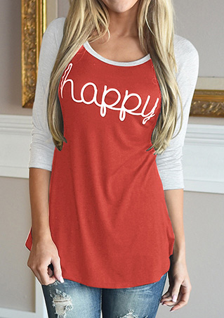 HAPPY Letter Printed Splicing T-Shirt