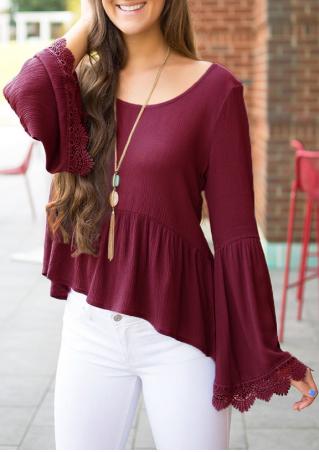Solid Lace Splicing Asymmetric Blouse Without Necklace