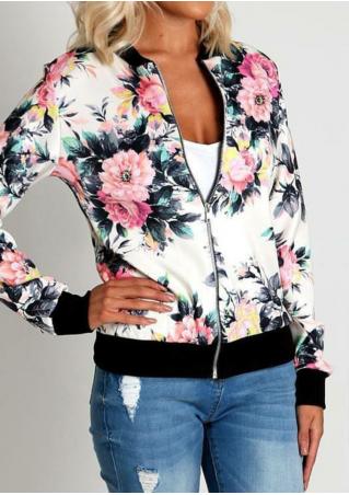 Floral Printed Zipper Jacket