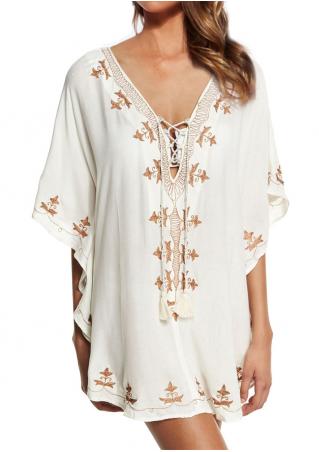 Embroidery Lace Up Cover Up