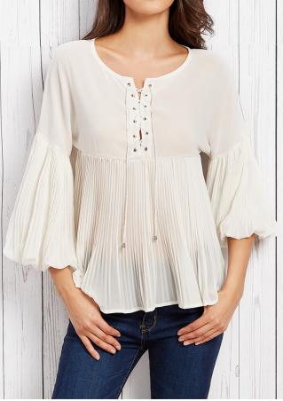 Solid Ruffled Lace Up Blouse