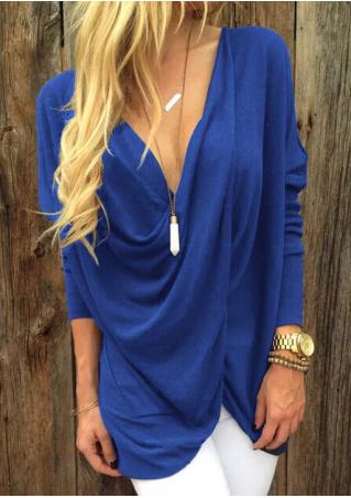 Solid Cross Asymmetric Blouse Without Necklace