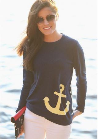 Anchor Printed Knitted O-Neck T-Shirt
