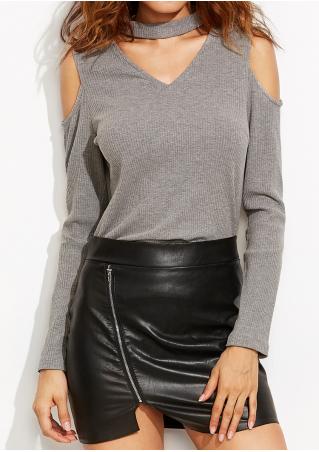 Solid Knitted Off Shoulder Blouse With Choker Detail