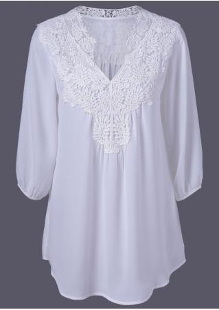 Solid Lace Splicing V-Neck Blouse