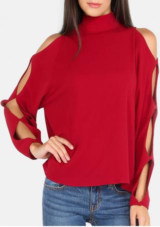Solid Hollow Out Back Button Blouse