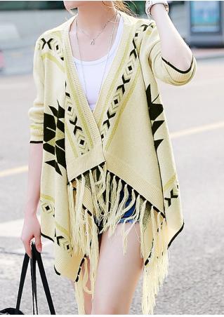 Geometric Tassel Splicing Knitted Cardigan Without Necklace